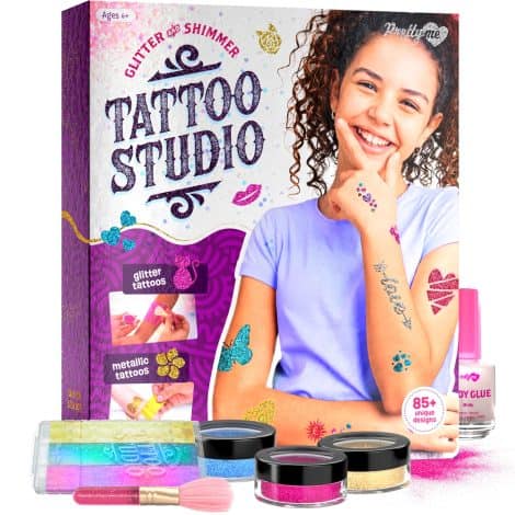 Shine On Kids’ Tattoo Studio Kit – Sparkling temporary tattoos for girls, perfect birthday gift or craft toy.