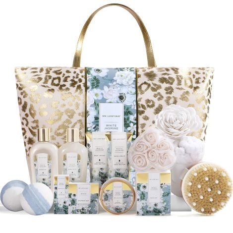 Luxurious Women’s Spa Gift Set: Includes bath bombs, essential oil, hand cream, and chic tote bag for Christmas/birthday.