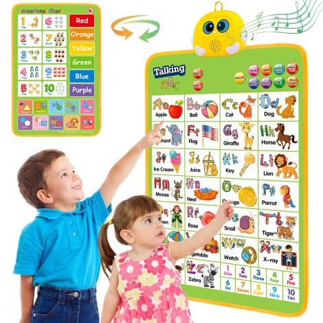 Interactive educational ABC and 123 wall chart, perfect learning toy for toddlers, ages 1-5, with music and talking features.