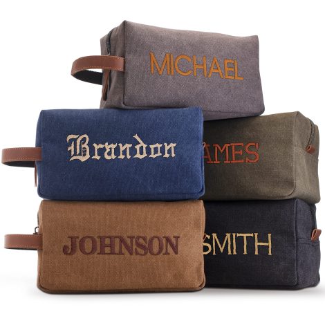 Customized Toiletry Bag for Men with Embroidered Name – Available in 5 Canvas and 8 Thread Colors