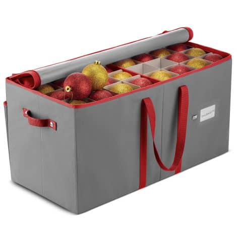 Zober Christmas Ornament Storage Box – Holds 128 Ornaments With Dividers – Sturdy, Convenient Gray Container.