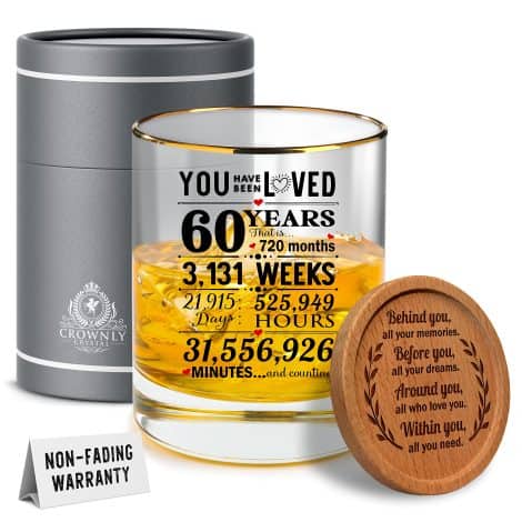 Personalized Whiskey Glass: Ideal 60th birthday gift for your dad, mom, or husband. Perfect for 60-year-old men with stylish decor.