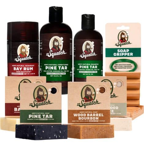 Dr. Squatch’s Forest Full Routine Set: Includes natural soap, shampoo, conditioner, deodorant, gripper, and saver. Perfect gift for men!