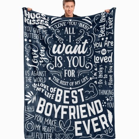 Blue Love Sayings Flannel Blanket for Him – Perfect Boyfriend Gift – Cozy Soft Throw – 50×65 inches.