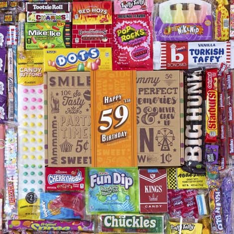 Retro Candy Gift Basket to celebrate 59th Birthday with 1964 Party Assortment – Perfect for both men and women.