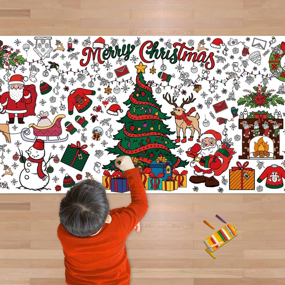 Xmas Giant Coloring Poster/Tablecloth-Christmas Crafts for Kids-30 x 72 Inches Jumbo Paper Coloring Banner Kids Gifts Activities Toys Party Classroom Christmas Decorations[Kids Games]