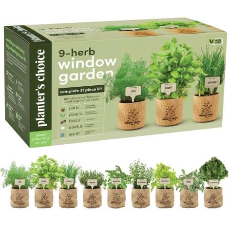 Indoor Herb Garden Kit – Grow 9 varieties of herbs in your window. Perfect gift for women or housewarming.