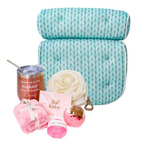 LADYMCBATH – Pamper Me Spa Gift Set for Her: Includes bath essentials, cozy towel, wine cup and more. Perfect relaxation gift!