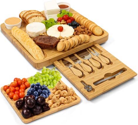 Large Bamboo Charcuterie Board Set – Ideal Housewarming or Wedding Gift for Couples, a Unique Delight.