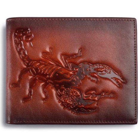 “Brown Skneephate Scorpion Wallet: Trendy leather bifold wallet for men, blocks RFID, perfect gift for husbands.”